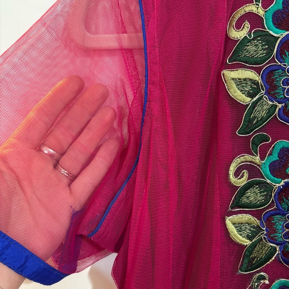 Magenta Embroidered Anarkali Gown Handmade Lined Tulle Outer Layer Indian Sz M - Picture 9 of 15